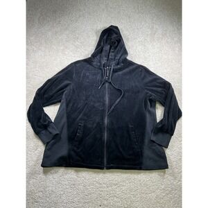 Velocitiy Hoodie Womens 1X Black Full Zip Velour Soft Pocket Long‎ Sleeve Jacket